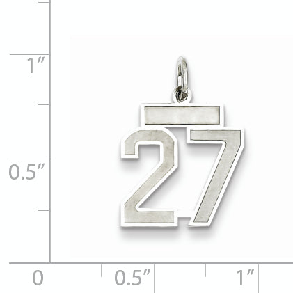 Sterling Silver Rhodium-plated Small Satin Number 27 Charm