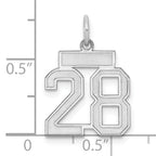 Sterling Silver Rhodium-plated Small Satin Number 28 Charm