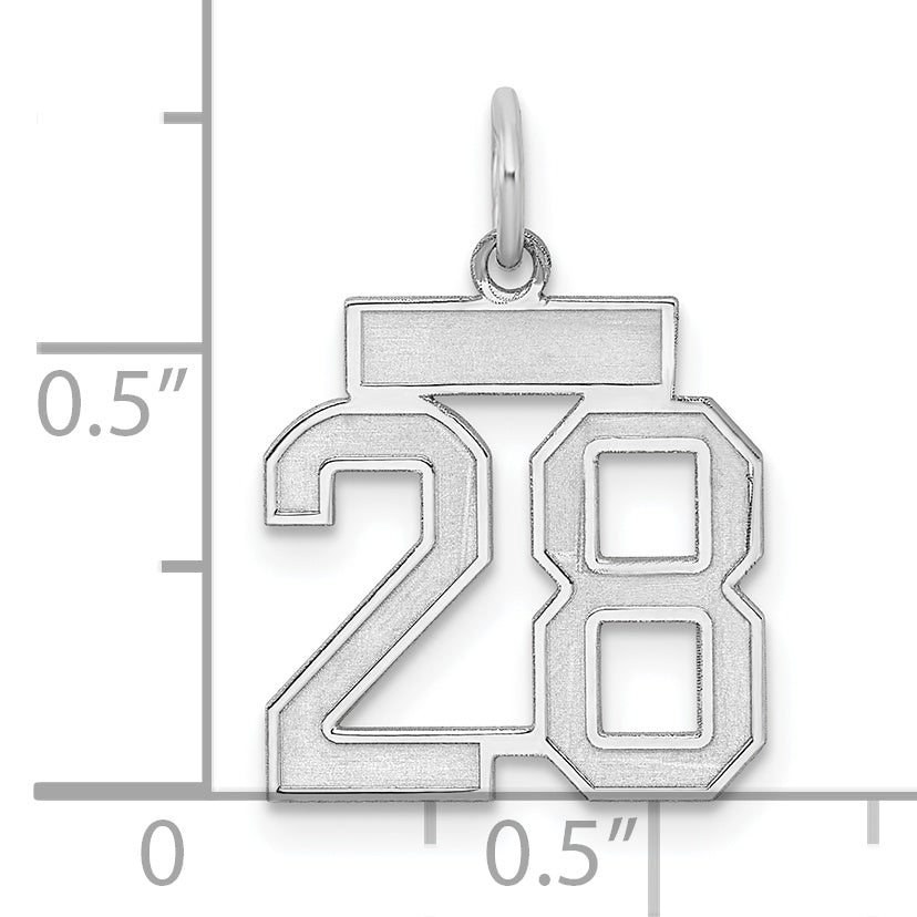 Sterling Silver Rhodium-plated Small Satin Number 28 Charm