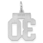 Sterling Silver Rhodium-plated Small Satin Number 30 Charm