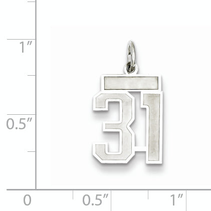 Sterling Silver Rhodium-plated Small Satin Number 31 Charm