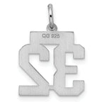 Sterling Silver Rhodium-plated Small Satin Number 32 Charm