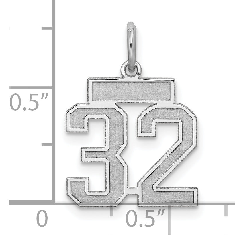 Sterling Silver Rhodium-plated Small Satin Number 32 Charm