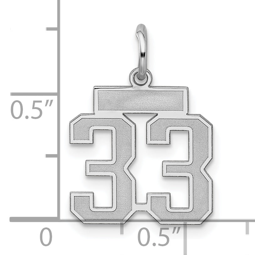 Sterling Silver Rhodium-plated Small Satin Number 33 Charm