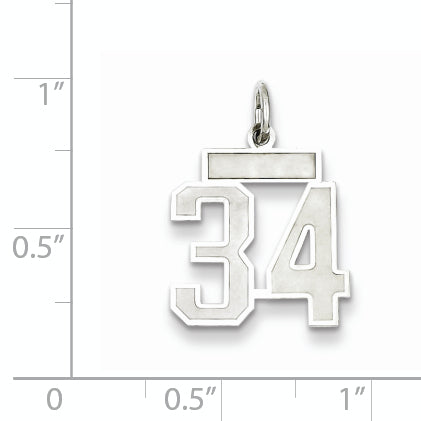 Sterling Silver Rhodium-plated Small Satin Number 34 Charm