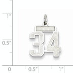 Sterling Silver Rhodium-plated Small Satin Number 34 Charm