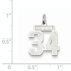 Sterling Silver Rhodium-plated Small Satin Number 34 Charm