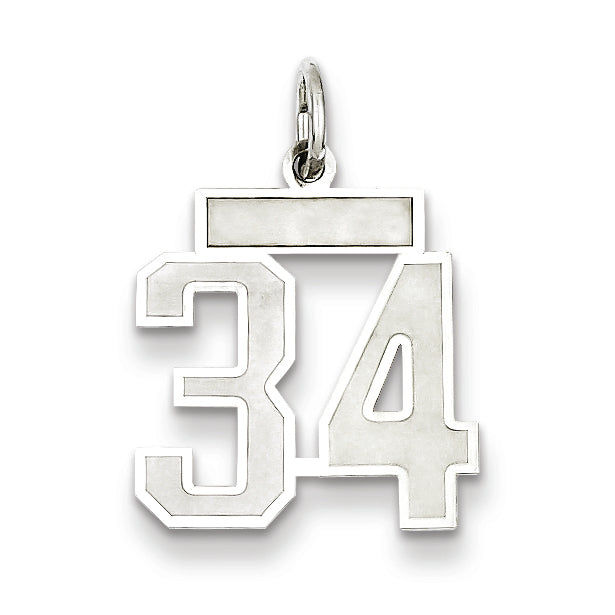 Sterling Silver/Rhodium-plated Satin Number 34 Charm