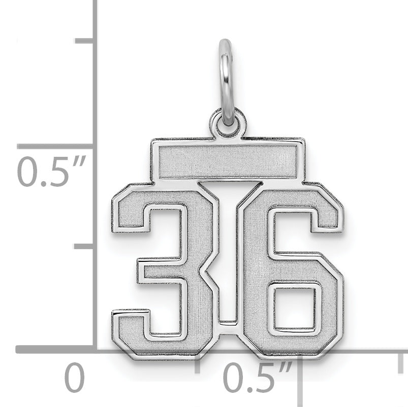 Sterling Silver Rhodium-plated Small Satin Number 36 Charm