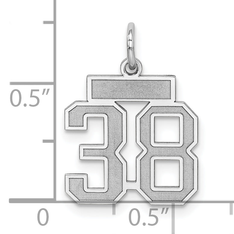 Sterling Silver Rhodium-plated Small Satin Number 38 Charm
