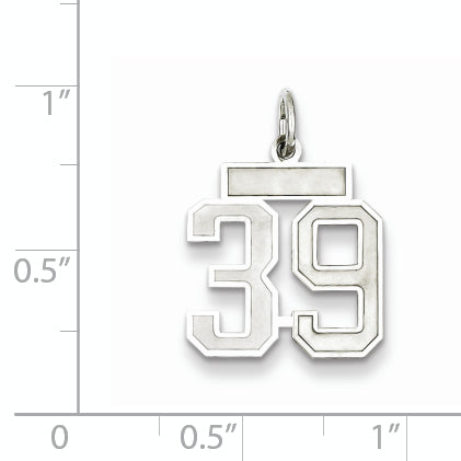 Sterling Silver Rhodium-plated Small Satin Number 39 Charm