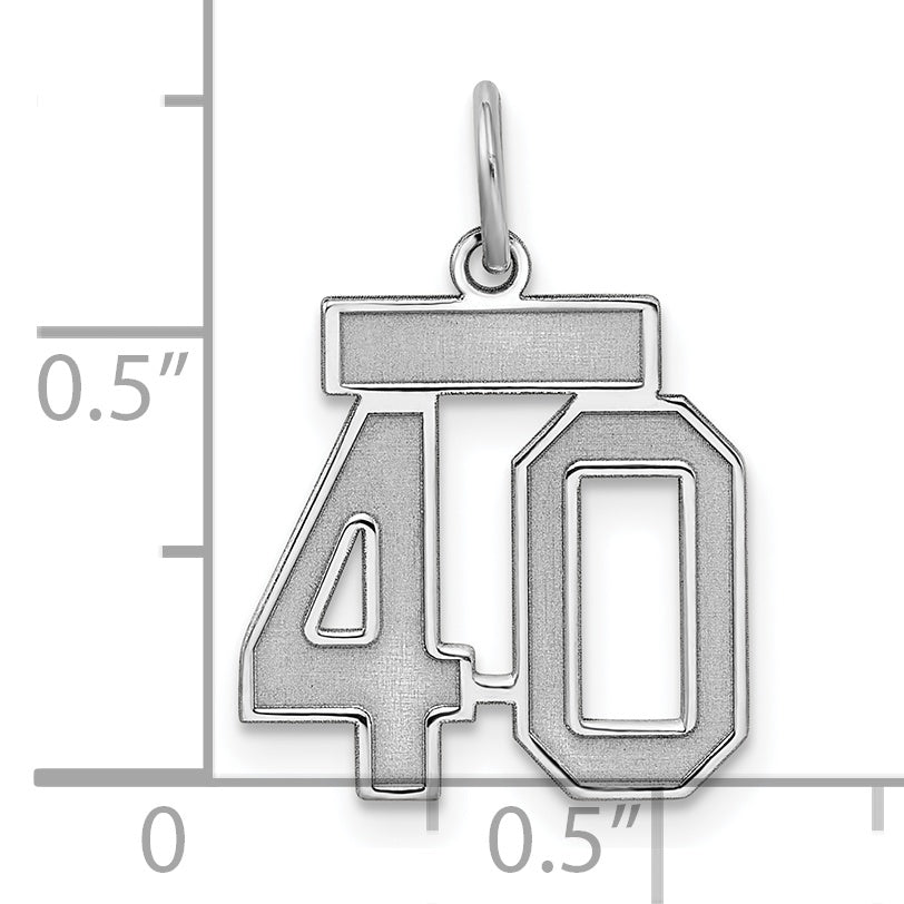 Sterling Silver Rhodium-plated Small Satin Number 40 Charm