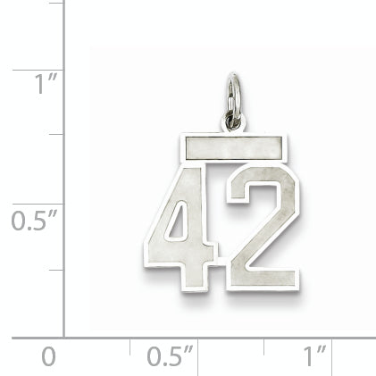 Sterling Silver Rhodium-plated Small Satin Number 42 Charm