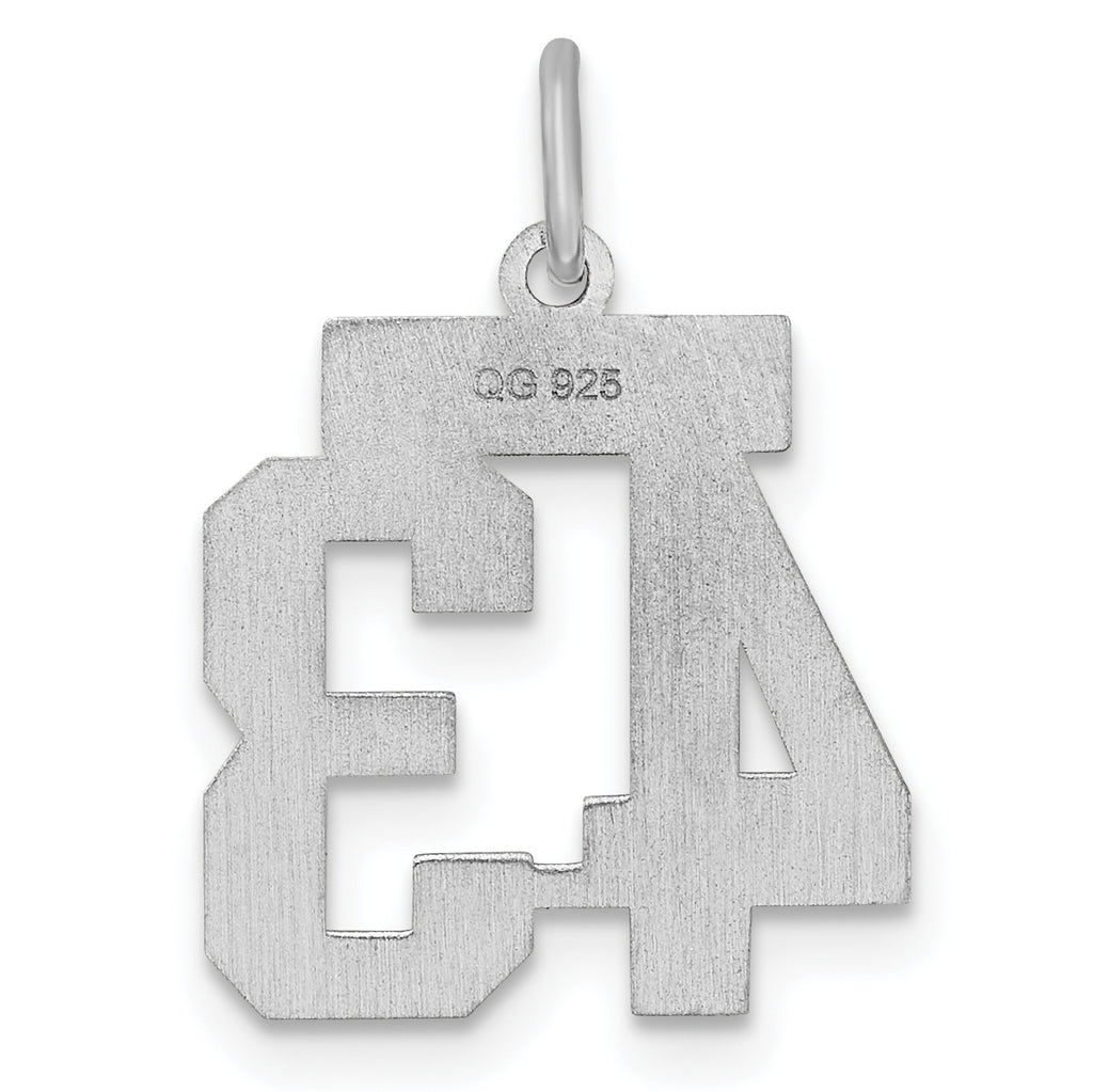 Sterling Silver Rhodium-plated Small Satin Number 43 Charm