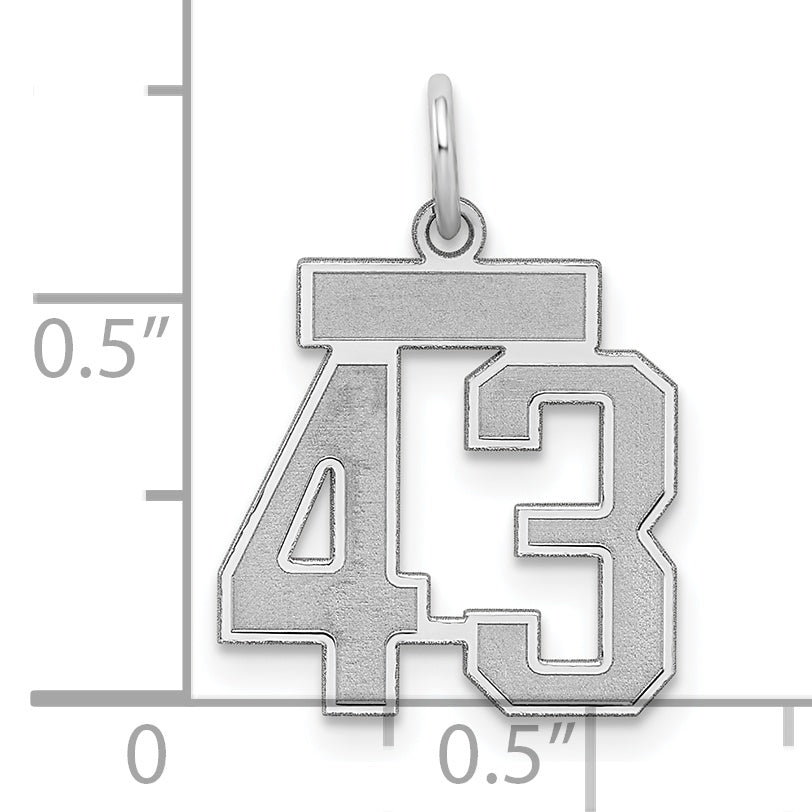 Sterling Silver Rhodium-plated Small Satin Number 43 Charm