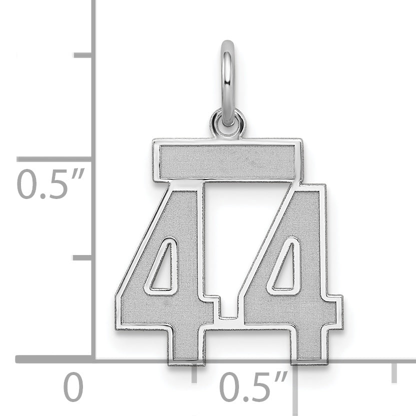 Sterling Silver Rhodium-plated Small Satin Number 44 Charm