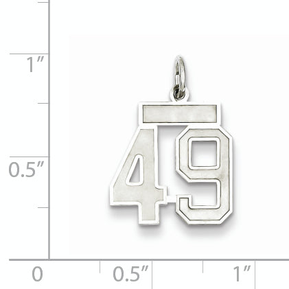 Sterling Silver Rhodium-plated Small Satin Number 49 Charm