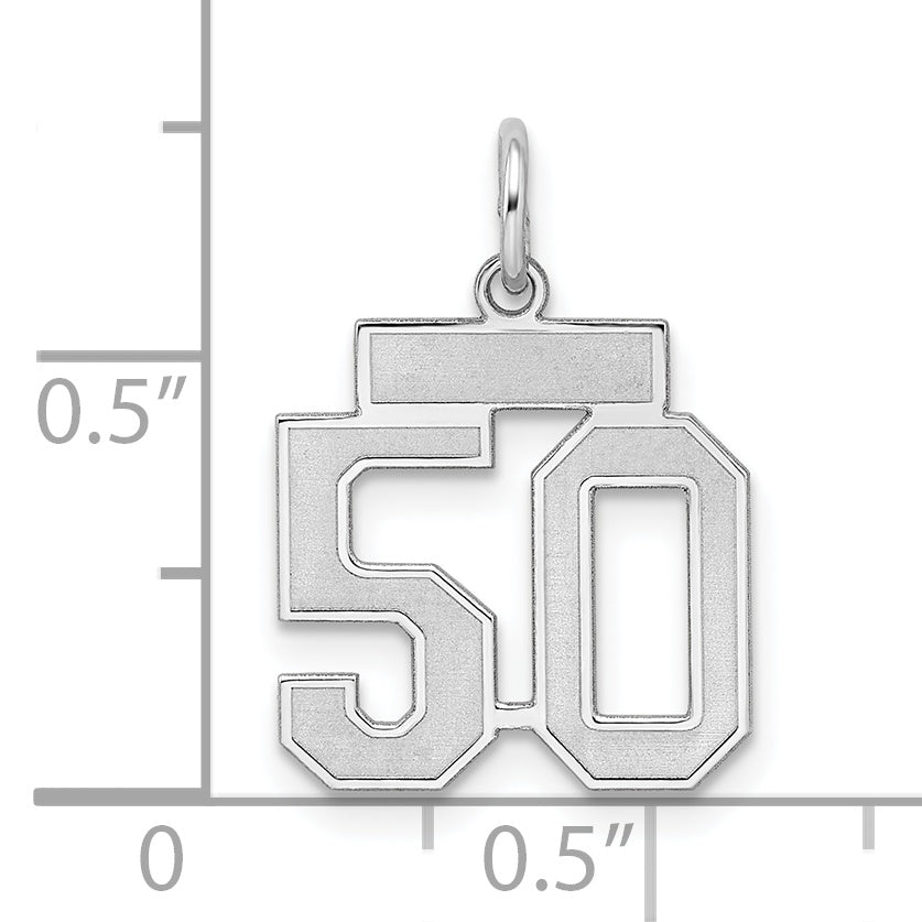 Sterling Silver Rhodium-plated Small Satin Number 50 Charm