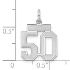 Sterling Silver Rhodium-plated Small Satin Number 50 Charm