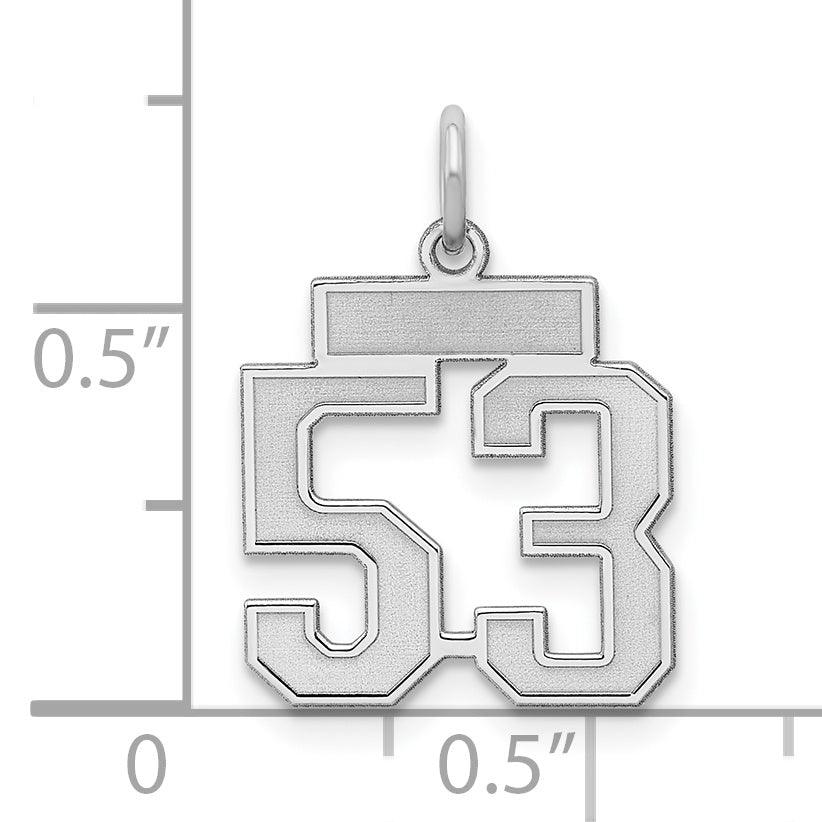 Sterling Silver Rhodium-plated Small Satin Number 53 Charm
