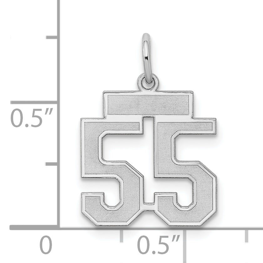 Sterling Silver Rhodium-plated Small Satin Number 55 Charm