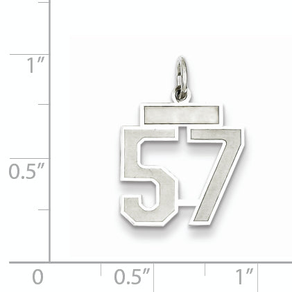 Sterling Silver Rhodium-plated Small Satin Number 57 Charm Secondary image