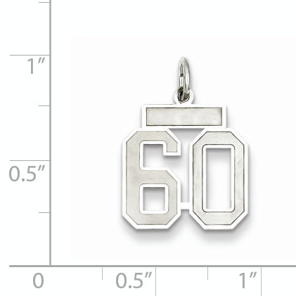 Sterling Silver Rhodium-plated Small Satin Number 60 Charm Secondary image