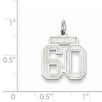 Sterling Silver Rhodium-plated Small Satin Number 60 Charm