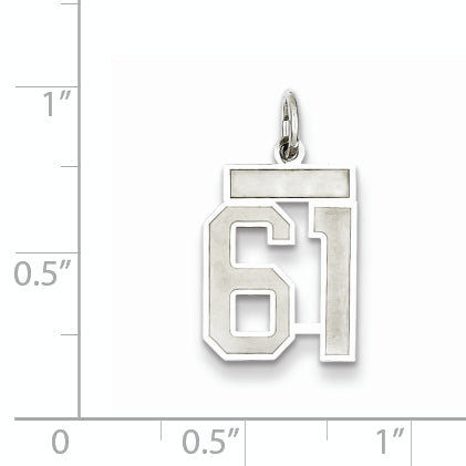 Sterling Silver Rhodium-plated Small Satin Number 61 Charm