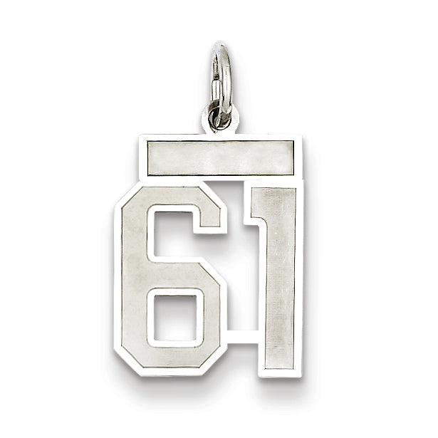 Sterling Silver/Rhodium-plated Satin Number 61 Charm