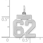 Sterling Silver Rhodium-plated Small Satin Number 62 Charm