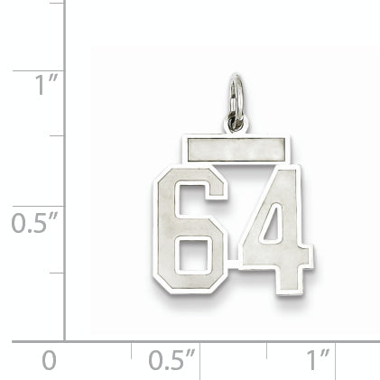 Sterling Silver Rhodium-plated Small Satin Number 64 Charm Secondary image