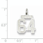 Sterling Silver Rhodium-plated Small Satin Number 64 Charm