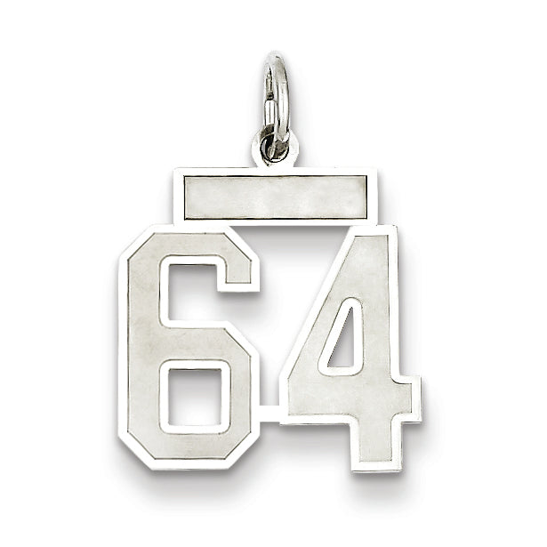 Sterling Silver/Rhodium-plated Satin Number 64 Charm