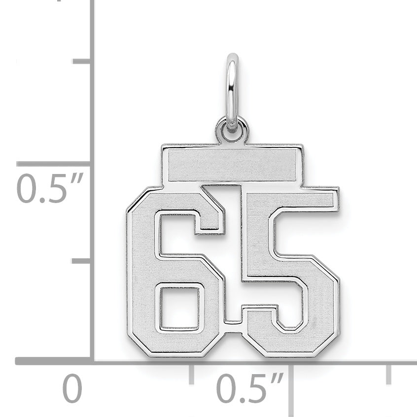 Sterling Silver Rhodium-plated Small Satin Number 65 Charm