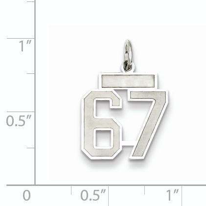 Sterling Silver Rhodium-plated Small Satin Number 67 Charm