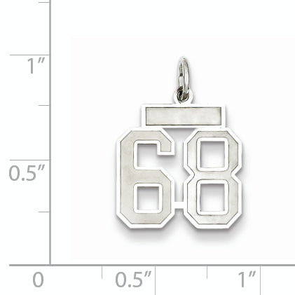 Sterling Silver Rhodium-plated Small Satin Number 68 Charm