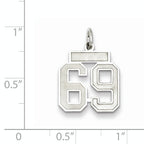 Sterling Silver Rhodium-plated Small Satin Number 69 Charm