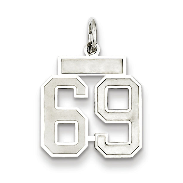 Sterling Silver/Rhodium-plated Satin Number 69 Charm Main image