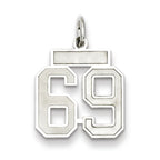 Sterling Silver/Rhodium-plated Satin Number 69 Charm