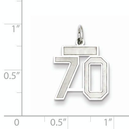 Sterling Silver Rhodium-plated Small Satin Number 70 Charm