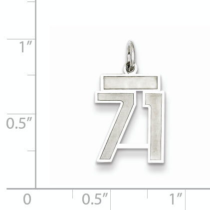 Sterling Silver Rhodium-plated Small Satin Number 71 Charm