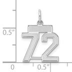 Sterling Silver Rhodium-plated Small Satin Number 72 Charm