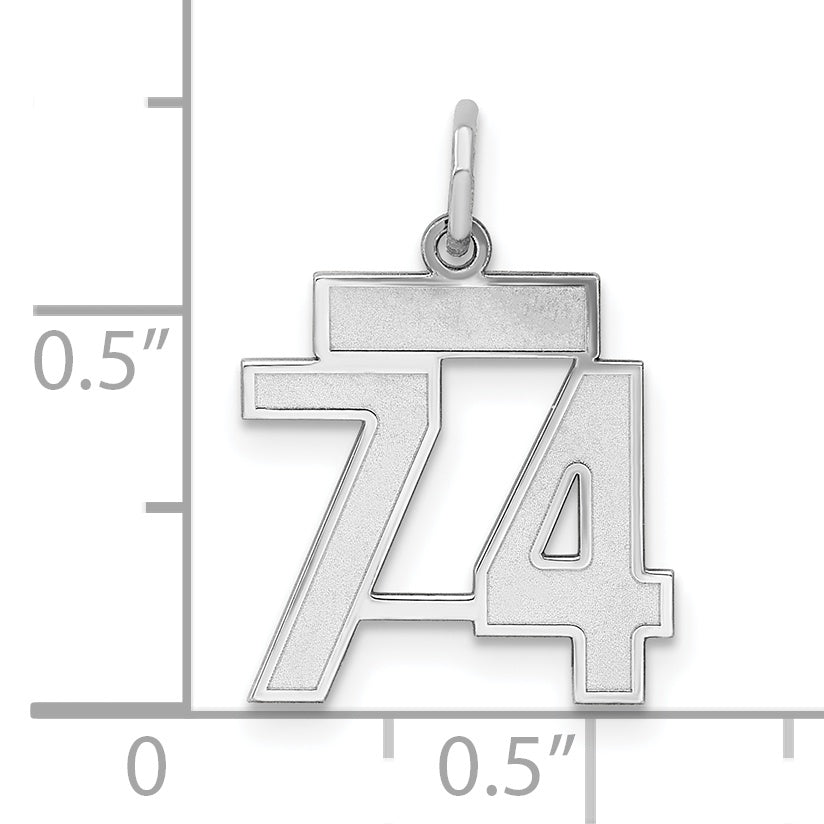 Sterling Silver Rhodium-plated Small Satin Number 74 Charm