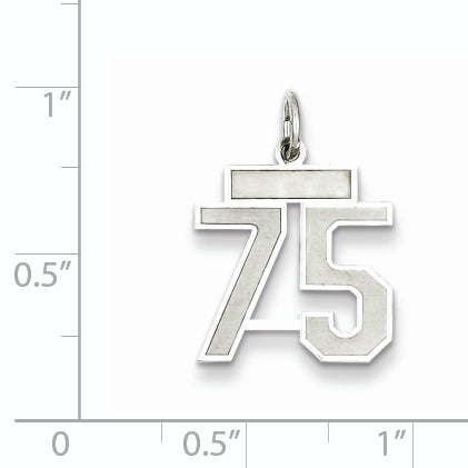 Sterling Silver Rhodium-plated Small Satin Number 75 Charm
