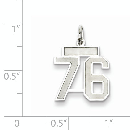 Sterling Silver Rhodium-plated Small Satin Number 76 Charm