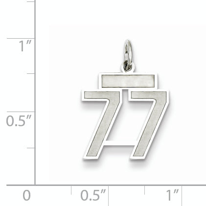 Sterling Silver Rhodium-plated Small Satin Number 77 Charm