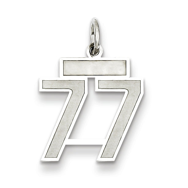 Sterling Silver/Rhodium-plated Satin Number 77 Charm