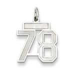 Sterling Silver/Rhodium-plated Satin Number 78 Charm