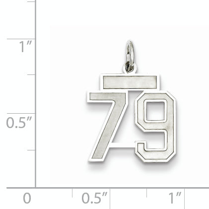 Sterling Silver Rhodium-plated Small Satin Number 79 Charm